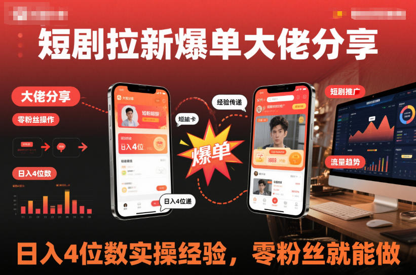短剧拉新爆单大佬分享日入4位数实操经验，零粉丝就能做-云网创