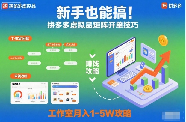 新手也能搞!拼多多虚拟品矩阵开单技巧,工作室月入1-5W攻略【揭秘】-云网创