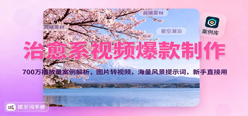 治愈系视频爆款制作,700万播放量案例解析,图片转视频,海量风景提示词,新手直接用-云网创