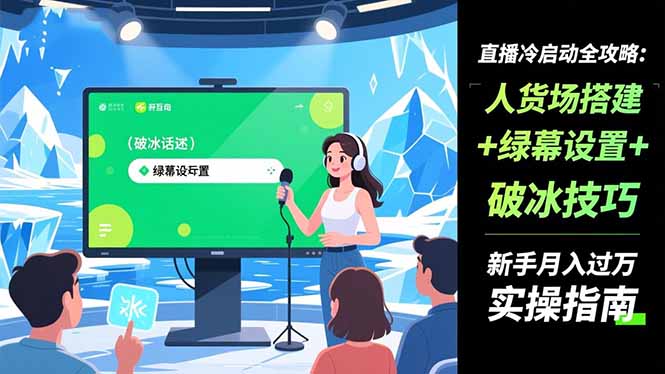 直播冷启动全攻略:人货场搭建+绿幕设置+破冰技巧,新手月入过万实操指南-云网创