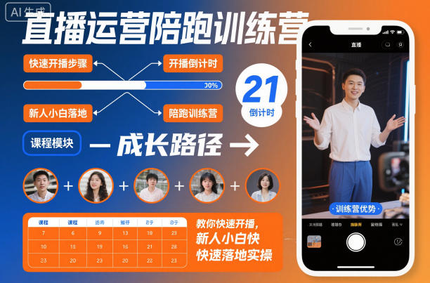 直播运营陪跑训练营，教你快速开播，新人小白快速落地实操-云网创