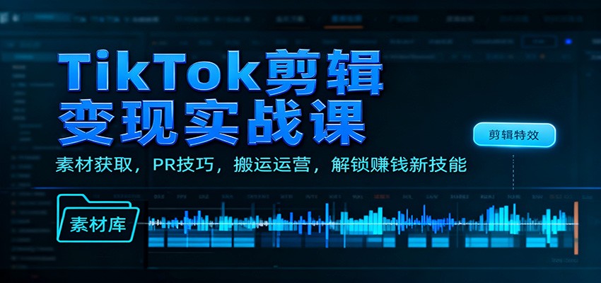 TikTok剪辑变现实战课:素材获取,PR技巧,搬运运营,解锁赚钱新技能-云网创