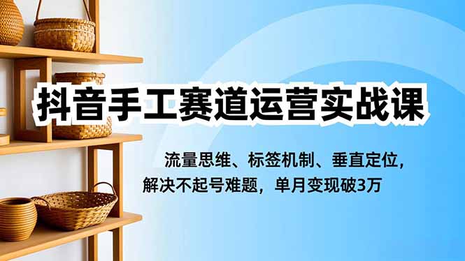 抖音手工赛道运营实战课,流量思维、标签机制、垂直定位,解决不起号难题,单月变现破3万-云网创