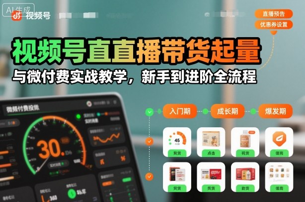 视频号直播带货起量与微付费实战教学，新手到进阶全流程-云网创