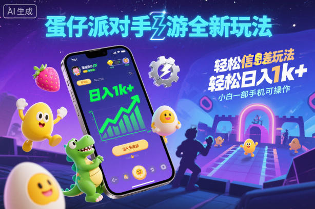 蛋仔派对手游全新玩法,轻松日入1k+,风口信息差玩法,当天见收益,小白一部手机可操作-云网创
