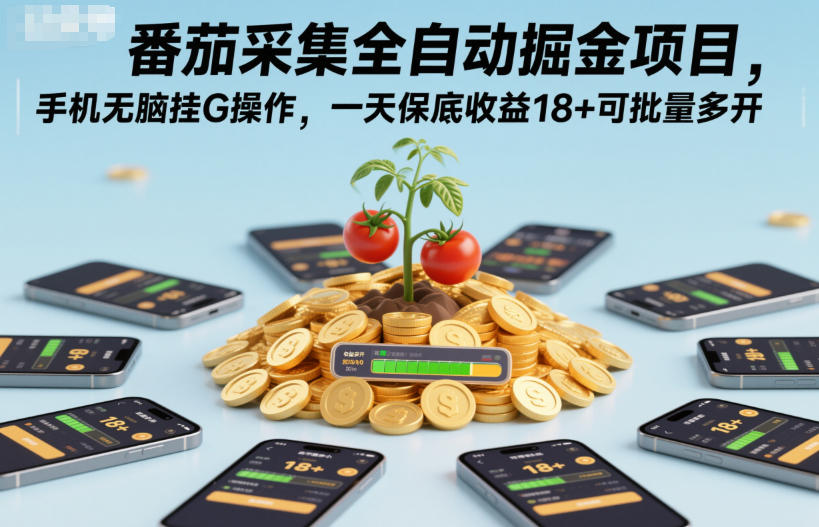 番茄采集全自动掘金项目,手机无脑挂G操作,一天保底收益18+可批量多开【揭秘】-云网创