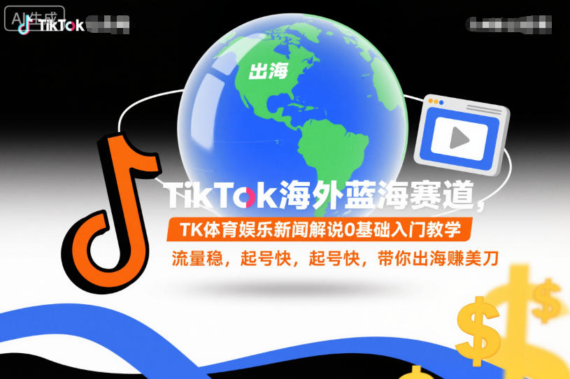 TikTok海外蓝海赛道，TK体育娱乐新闻解说0基础入门教学，流量稳，起号快，带你出海賺美刀-云网创