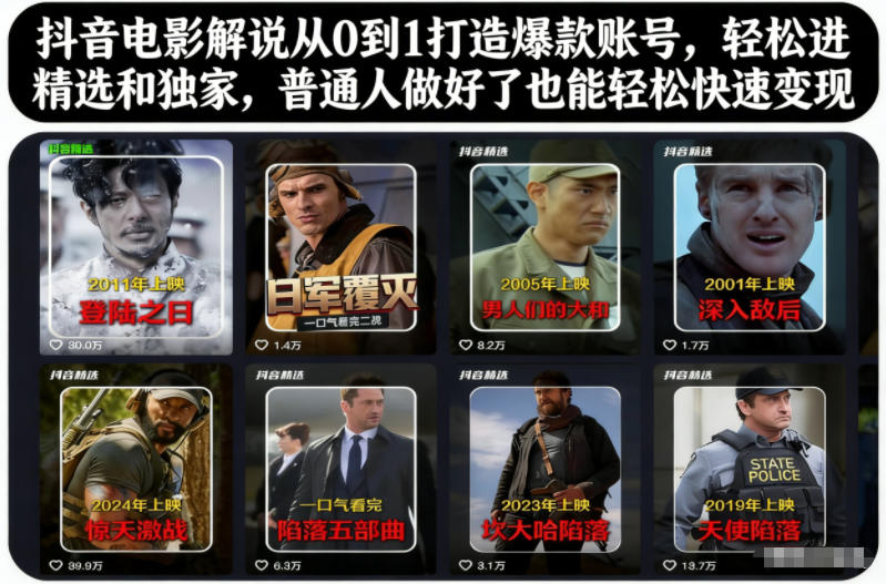 抖音电影解说从0到1打造爆款账号,轻松进精选和独家,普通人做好了也能轻松快速变现-云网创
