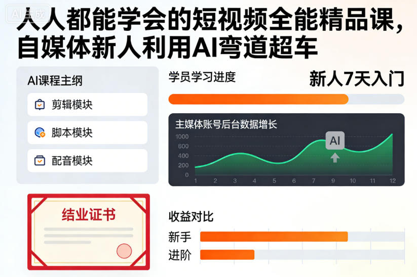 人人都能学会的短视频全能精品课，自媒体新人利用AI弯道超车-云网创