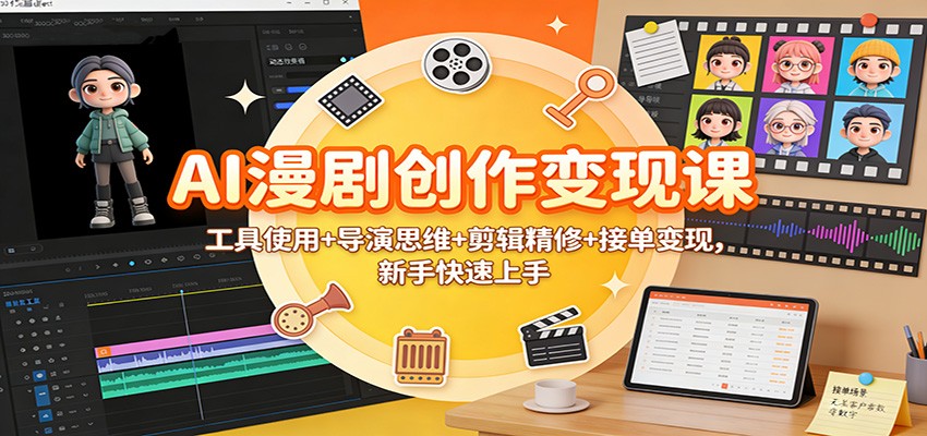 AI漫剧创作变现课：工具使用+导演思维+剪辑精修+接单变现，新手快速上手-云网创