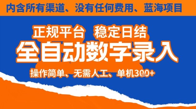 全自动数字录入,单机日入3张+,内含所有渠道全程免费零成本,操作简单可矩阵开干【揭秘】-云网创