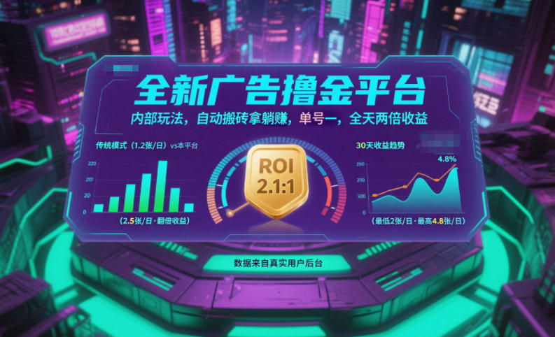 全新广告撸金平台,内部玩法,自动搬砖拿躺賺,单号一天保底2张+,全天两倍收益【揭秘】-云网创