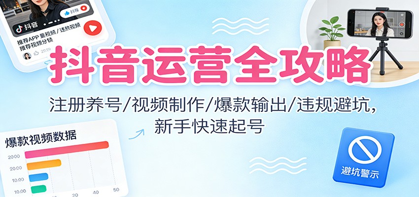抖音运营全攻略:注册养号/视频制作/爆款输出/违规避坑,新手快速起号-云网创