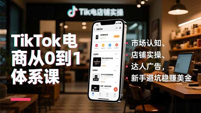 TikTok电商从0到1体系课,市场认知、店铺实操、达人广告,新手避坑稳赚美金-云网创