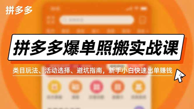 拼多多爆单照搬实战课,类目玩法、活动选择、避坑指南,新手小白快速出单赚钱-云网创
