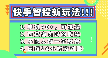 快手智投新玩法,单机日入40+,可批量,可查询实时收益,零门槛【揭秘】-云网创