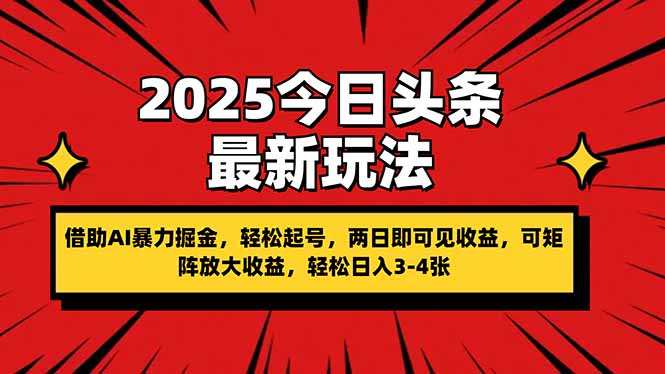 (14306期)2025今日头条最新玩法,借助AI暴力掘金,轻松起号,两日即可见收益,可...-云网创