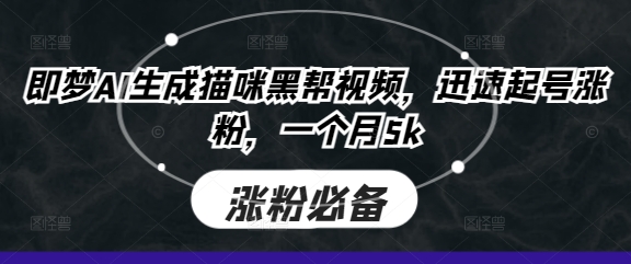 即梦AI生成猫咪黑帮视频,迅速起号涨粉,一个月5k-云网创
