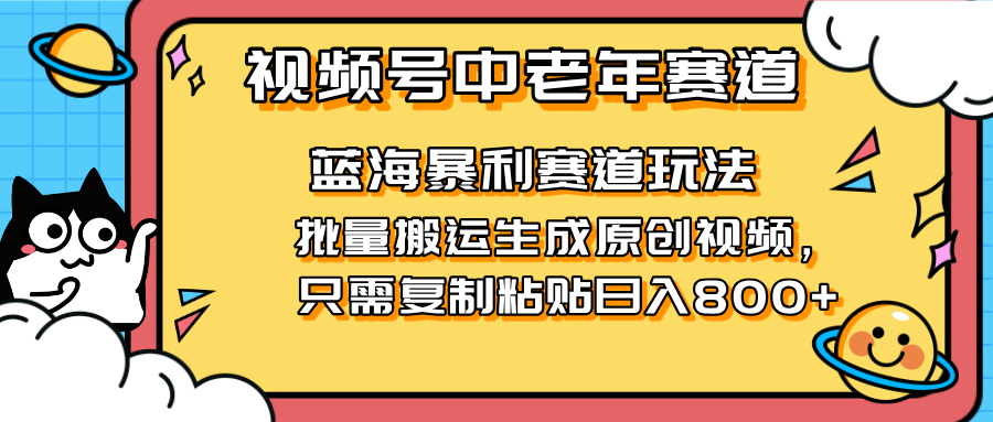 (14314期)2025视频号中老年短视频蓝海暴利风口!复制粘贴搬运视频单日赚800+,无...-云网创
