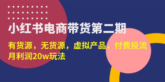 (14186期)小红书电商带货第二期,有货源,无货源,虚拟产品,付费投流,月利润20w-云网创